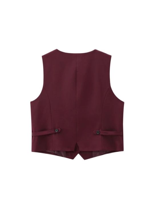 Women's%20Front%20Button%20Fitted%20Waistcoat%20and%20High%20Waist%20Pleated%20Wide%20Leg%20Pants,%20Female%20Two%20Piece%20Sets,%20Fashion%20-%20Image%204