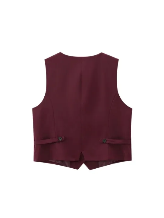 Women's%20Front%20Button%20Fitted%20Waistcoat%20and%20High%20Waist%20Pleated%20Wide%20Leg%20Pants,%20Female%20Two%20Piece%20Sets,%20Fashion%20-%20Image%204