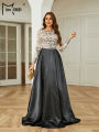 Missord Black Round Neck Long Sleeved A Line Evening Gown Formal Floor Length Occasion Graduation High Quality Luxury Dress. 