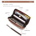 Vintage Solid Color Men's Cell Phone Bag and Wallet - Long PU Leather Wallet with Coin Bag and Money Clip. 