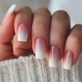 24pcs Simple Gradient White False Nails Wearable Short Square Fake Nail Sets with Jelly Glue Ballet Press on Nails Tips Finished. 