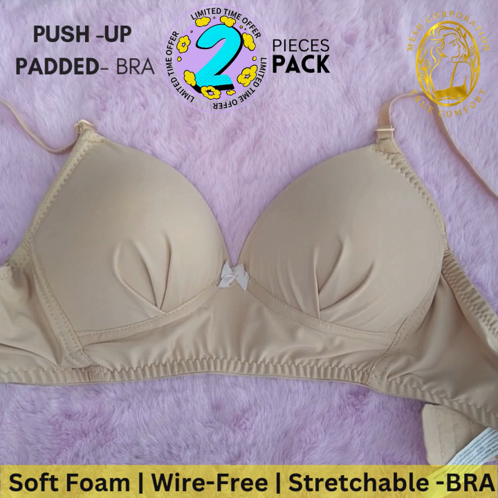 2 Pcs Combo Pack | Foam Padded Stretchble Bra for Girls & Women | Soft Cotton Blend Fabric | No-Wire | All-Day Comfort | Everyday Innerwear