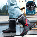 Mid-calf Rain Boots Men Slip-On Waterproof Rubber Rain Shoes Work Mud Boots Warm Durable Non-Slip Boots Farming Fishing Camp. 