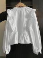 Plus Size 2025 Autumn New Arrivals Women's Casual Solid-Colour Lace-Panel Ruffled Long-Sleeved Top Fashionable and Elegant.