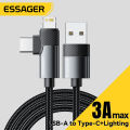 Essager PD 2 in 1 USB A Cable 90 Degree Angle Type C/Lightning Fast Charging Cable For iPhone 16 15 14Pro Max iPad .