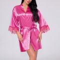 2024 New Fashion Women Sexy Lingerie Sleepwear Silk Satin & Lace Robe Dress Nightgown Bathrobes Solid Color Breathable Pajama Skirt. 