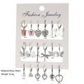 9 Pcs Cute Butterfly Heart Drop Earrings Set Fashion Gold Silver Color Girls Geometric Metal Acrylic Earrings 2024 Jewelry .