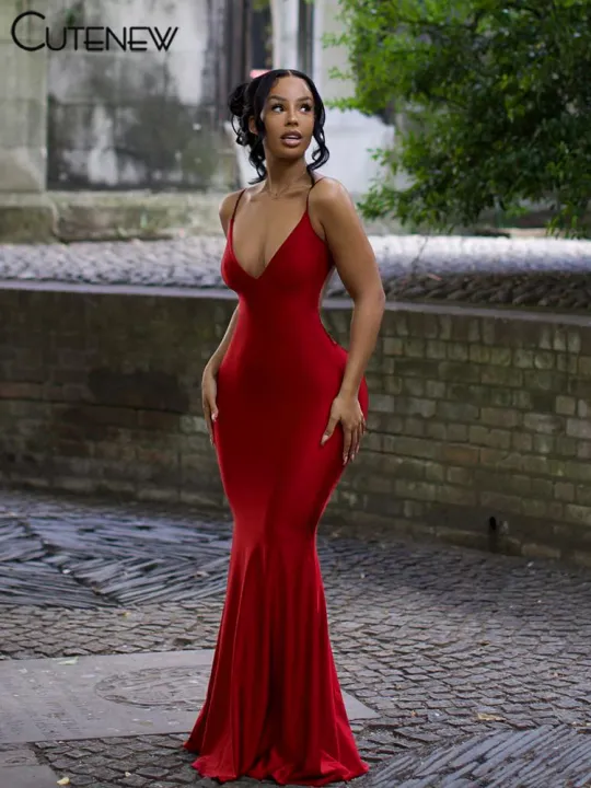 Nibber%20Red%20Shiny%20Spaghetti%20Strap%20Maxi%20Dress%20Women%20Solid%20%20Backless%20Ruched%20Cleavage%20Body-shaping%20Robe%20Lady%20Hipster%20Streetwear%20-%20Image%204