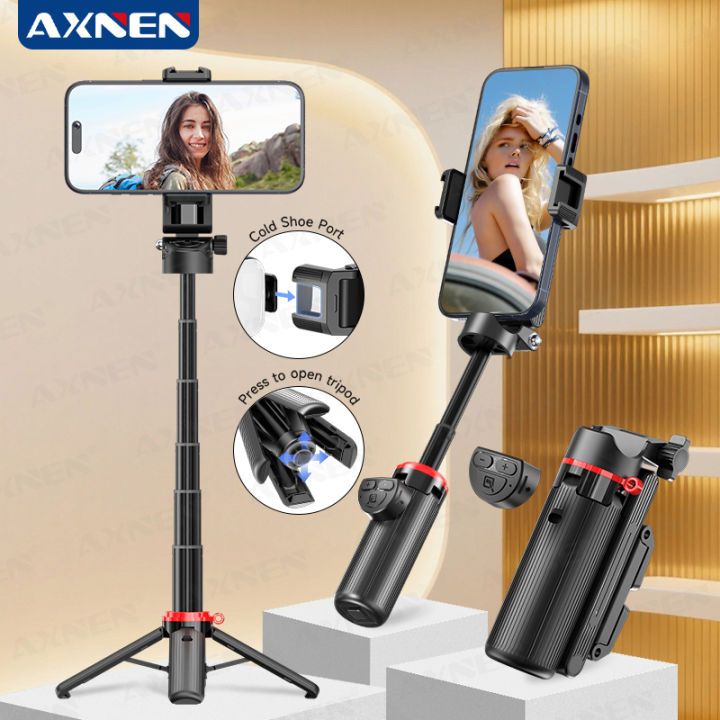 F07 Extendable Selfie Stick Desktop Tripod Phone Stand Mini Portable Quadpod for Cell Phone Video Recording with Zoom Remote