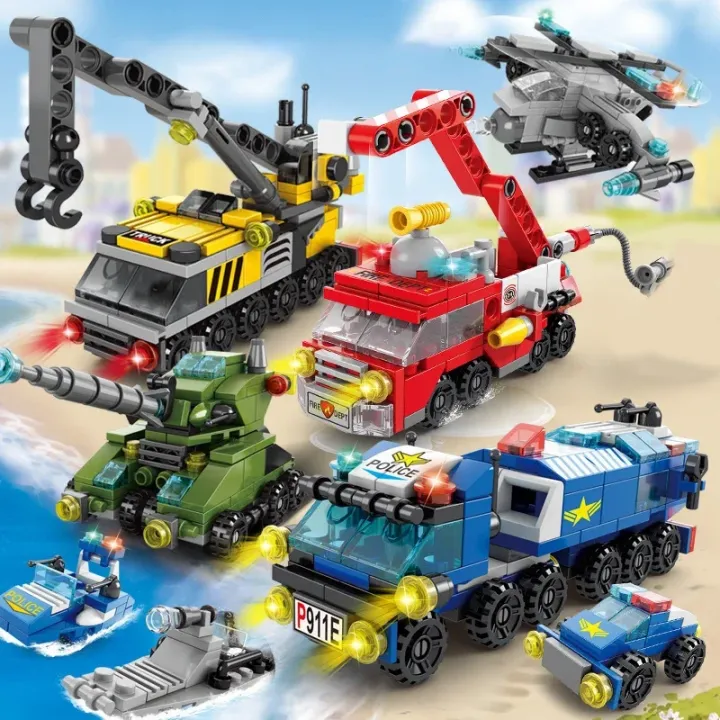 City Fire Car Building Blocks for Children, Police Truck, Engineering ...