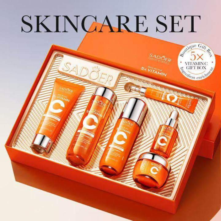 SADOER 5X Vitamin C Brightening Skin Care Gift Box Hyaluronic Acid Face Serum Moisturizing 6 Skin Care Product Set
