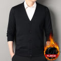 Mens Autumn Clothes Fleece Cardigan Jacket Knitted Sweater Outwear V-neck Fashion Cardigans Warm Men's Top.