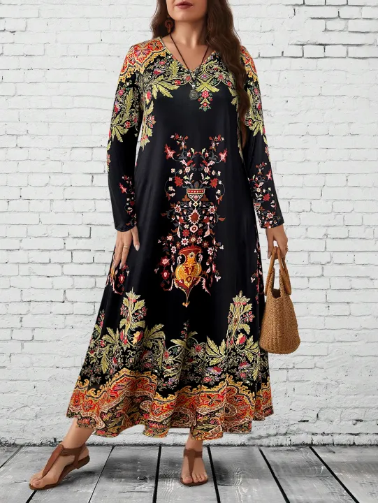 Plus%20Size%20Women's%20Boho%20Floral%20Maxi%20Dress,%20Long%20-%20Sleeve%20V%20-%20Neck,%20Ethnic%20Print,%20Casual%20&%20Festival%20Wear%20-%20Image%202