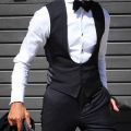 Black Men Vest for Wedding Groom One Piece Slim Fit Suit Waistcoat Solid Color Male Fashion Coat. 