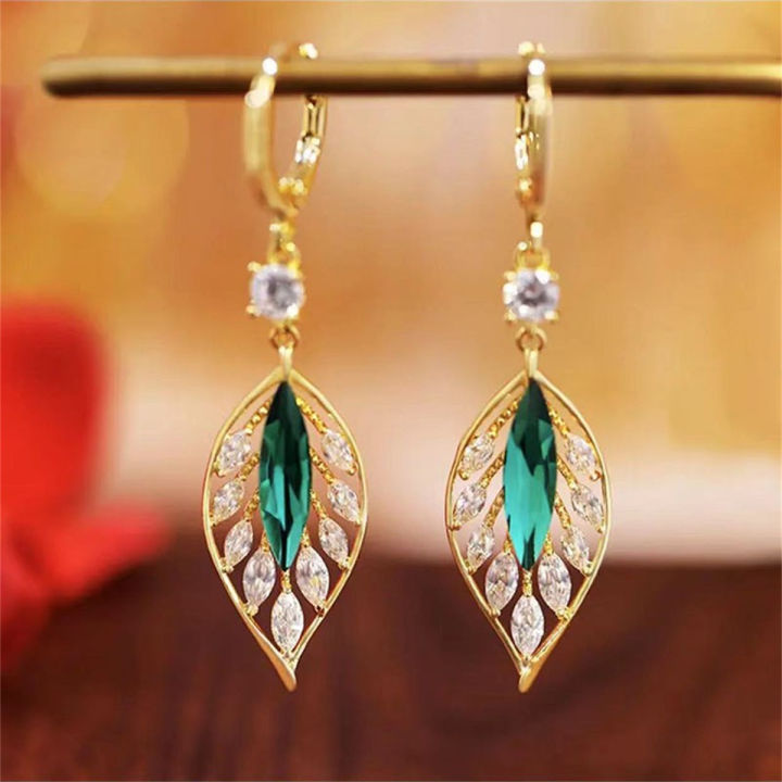 New Fashion Crystal Leaf Tassel Drop Earrings For Women Exquisite Micro Inlaid Cubic Zircon Leaves Earring Wedding Jewelry Gifts
