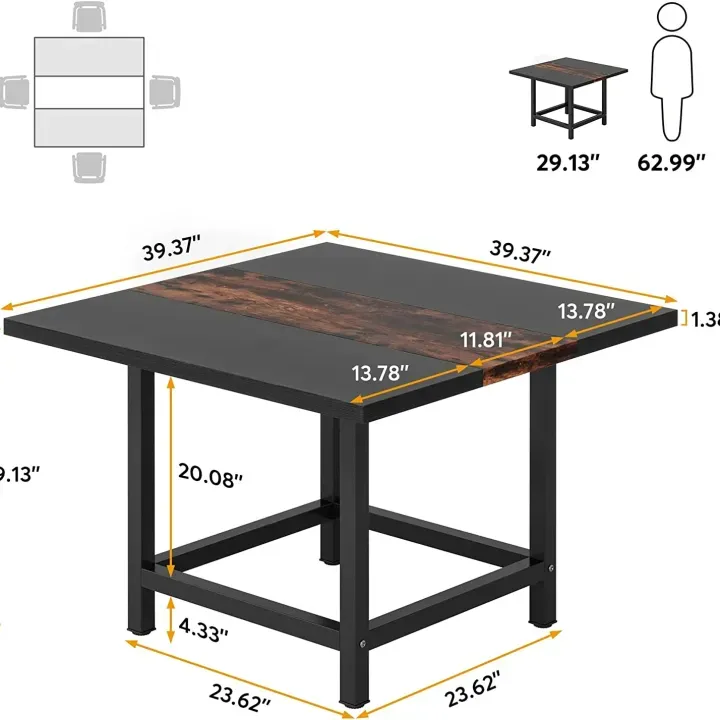 Dining%20Table,%20Rustic%20Square%20Kitchen%20Table%20for%204%20Person,%20Customizable(Customized)%20-%20Image%207