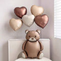 6Pcs matte frosted brown bear aluminum film balloons retro caramel cream white love balloons birthday party festival celebration. 