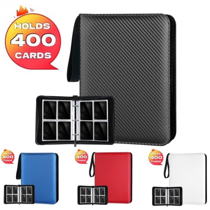 4-Pocket Card Binder (400 Cards) – Carbon Fiber PU, Black/Blue​​  Professional storage for  TCG & gaming cards. Collector's
