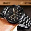 New Luxury Premium Black Stainless Steel Chain Quartz Analog Wrist Watch For Men Gents Boys Black LIGE. 