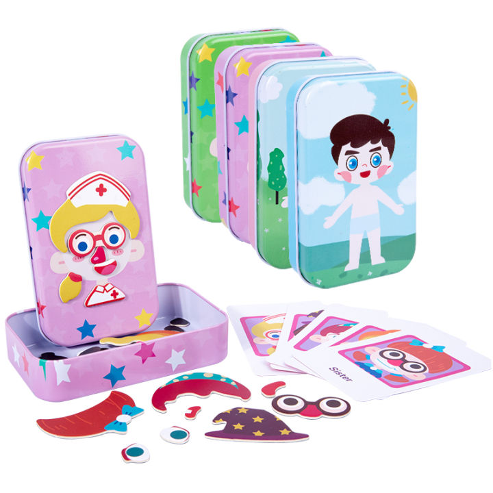 Magnetic 3D Puzzle Children Dress Up Change Facial Expression Game Iron Box Jigsaw Early Education Imagination Toys Girls 