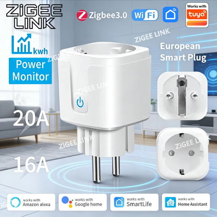 WiFi or Zigbee3.0 Smart Plug 16A/20A EU Smart Socket With Power Monitor Timing Smart Life Support Tuya Alexa  Home Yandex