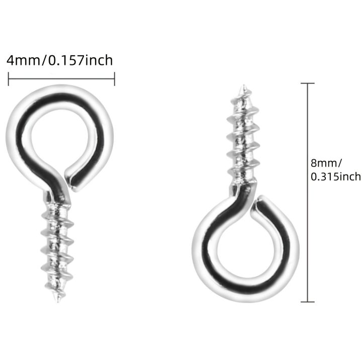 100pcs%20Mini%20Screw%20Eye%20Pin%20Pegs%208%20X%204mm%20Hooks%20Self-Tapping%20Screws%20for%20Arts%20&%20Crafts%20Cork%20Top%20Bottles%20DIY%20Jewelry%20Making%20(Silvery)%20-%20Image%202
