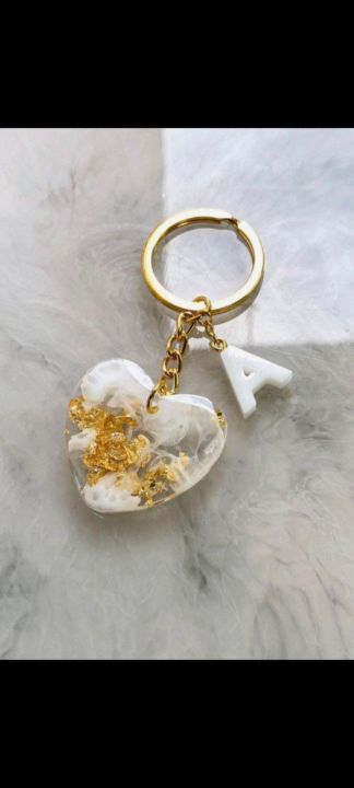 Resin Heart key chain with mini initial Customized
