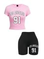 Women Slim Crop T-Shirts & Shorts Two Pieces Set Brooklyn New York City Art Letter Prints Tops Fashion Modal Cotton Soft Clothes.