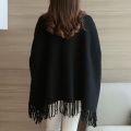 Women Poncho Coat Solid Elegant Pullover Female Jumper Irregular Tassel. 