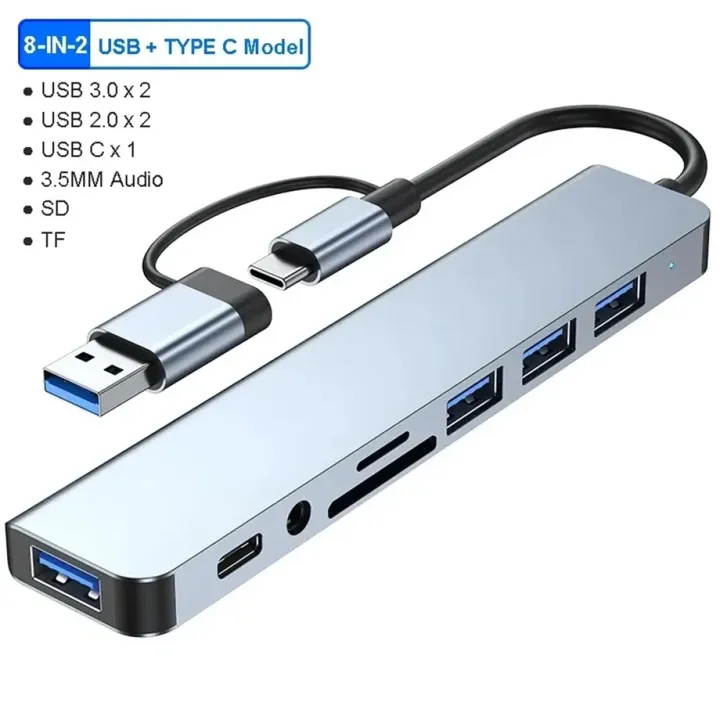 NEW%208%20in%202%20USB%20+Type%20C%20HUB%20Docking%20Station%20with%203.5mm%20Audio%20Jack%20Adapter%20Micro%20SD%20Card%20Reader%20Laptop%20Tablet%20Phone%20Disk%20Converter%20-%20Image%207