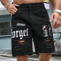 Men Summer Stretchy Denim Shorts Jeans For Men Streetwear Letter Ripped Knee length Baggy Comfort Cargo Casual Shorts Pants Jean.