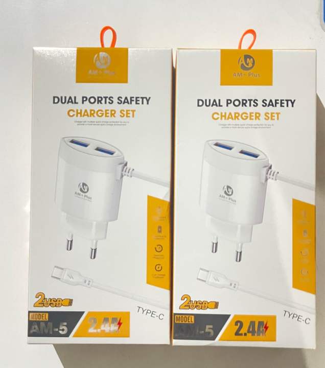 AM-5 Dual Port 2.4A Fast Charger – Type-C Cable | Safe & High-Speed ...