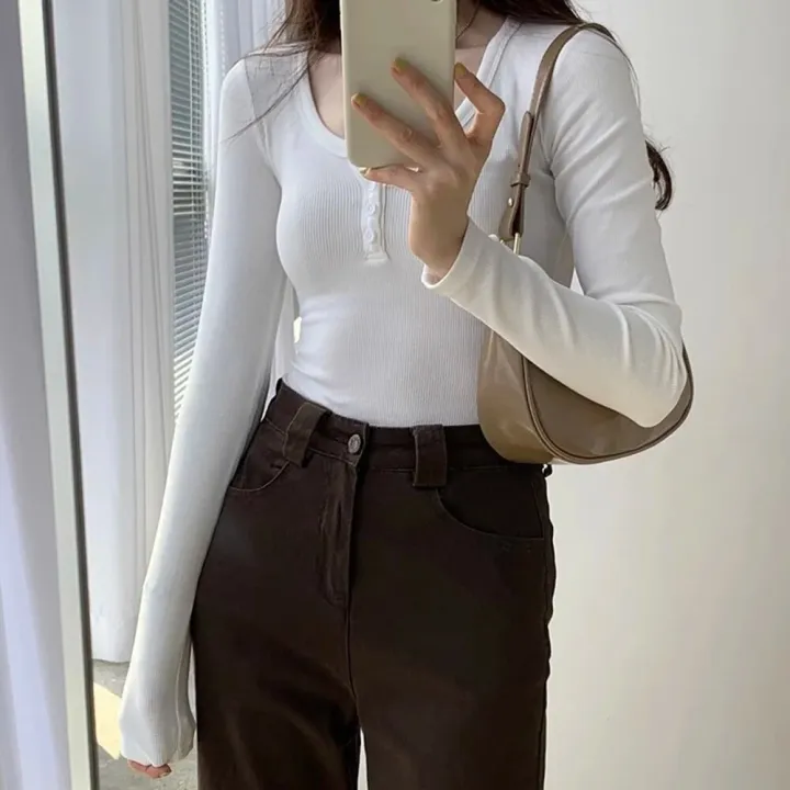 Long%20Sleeve%20Tops%20Women%20Crop%20Neck%20Women's%20T-shirts%20Slim%20Fitted%20Casual%20Basic%20Solid%20Color%20Y2K%20Going%20Out%20T%20Shirts%20Tee%20Tops%20-%20Image%204