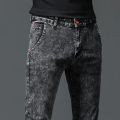 Solid Color Cotton Black Dark Gray Classic Slim Stretch Casual Korean Fashion Youth Male Denim Trousers Jeans Men's Trousers. 