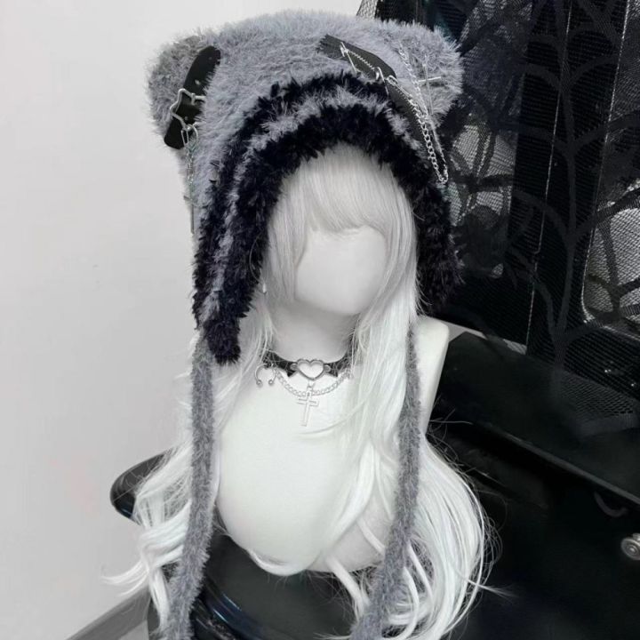 Women’s Gothic Harajuku Punk Lolita Y2K Spicy Girls Original Subculture Bear Hat Cute Little Bone Cross Star Wings Wool Hats