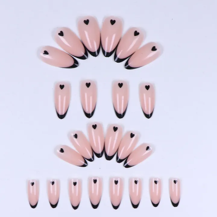 24pcs%20%EF%BC%8CBlack%20French%20Tip%20Press%20on%20Nails%20Valentine%20Fake%20Nails%20with%20%20Glossy%20Almond%20Nails%20False%20Nails%20Black%20%20on%20Nails%20-%20Image%202