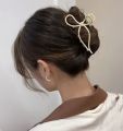 1 pcs heavy zircon and pearl embellished metal claw clip catcher large size- fancy hair accessory for women and girls. 