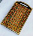 swati traditional art hand painted wooden serving tray.. 