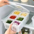 Refrigerator Storage Box 6 Grid Food Vegetable Fruit Storage Box Fridge Organizer Drain Basket Meat Onion Ginger Clear Crisper. 