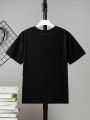 1pc Summer Unisex Kids Color Block Tee 1-6Y | Black-Red-Pink Block, Crew Neck, Loose Fit | Lightweight Breathable Cotton Blend. 