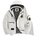 Men's Winter Hooded Parker Windproof Jacket Removable Hood Multiple Embroidered Badges Thick Warm Lined Outdoor Casual Jacket.