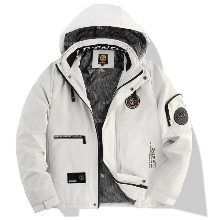 Men's Winter Hooded Parker Windproof Jacket Removable Hood Multiple Embroidered Badges Thick Warm Lined Outdoor Casual Jacket