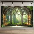 1 piece of Gothic forest, Gothic cathedral window polyester fiber photography background, decorative banner. 