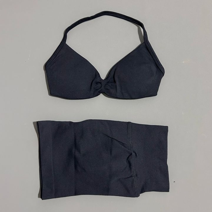 HISTELLO%20Gym%20Set%202%20Piece%20Women%20Strappy%20Yoga%20Bra%20Top%20Workout%20Scrunch%20Shorts%20Sports%20Suit%20Fitness%20Clothes%20Seamless%20Yoga%20Set%20-%20Image%205
