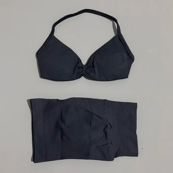 HISTELLO%20Gym%20Set%202%20Piece%20Women%20Strappy%20Yoga%20Bra%20Top%20Workout%20Scrunch%20Shorts%20Sports%20Suit%20Fitness%20Clothes%20Seamless%20Yoga%20Set%20-%20Image%205