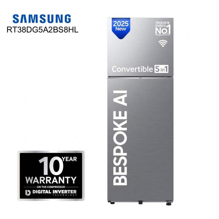 SAMSUNG 350 Litres Bespoke 5 In 1 Convertible AI WiFi Double Door Refrigerator RT38DG5A6BS8HL