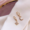 VENTFILLE 925 Sterling CZ Star Moon Asymmetric Hoop Earrings for Women Girls Gold Silver Color Party Jewelry s.