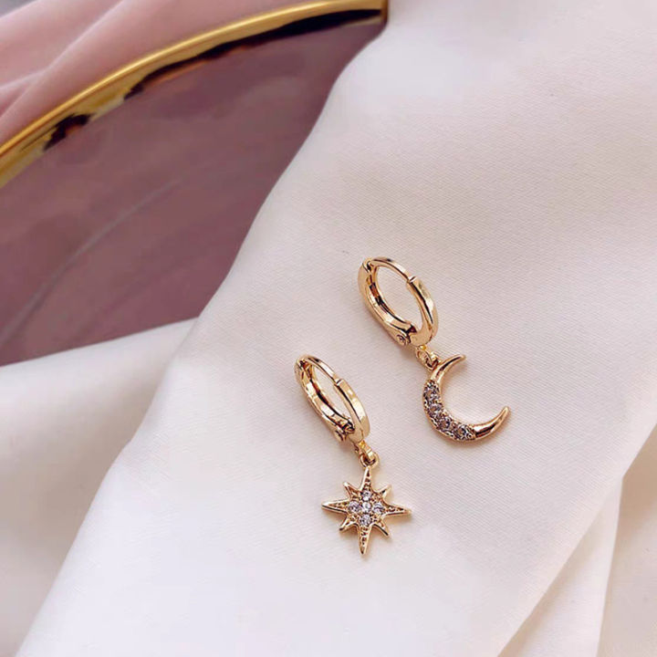 VENTFILLE%20925%20Sterling%20CZ%20Star%20Moon%20Asymmetric%20Hoop%20Earrings%20for%20Women%20Girls%20Gold%20Silver%20Color%20Party%20Jewelry%20s%20-%20Image%203