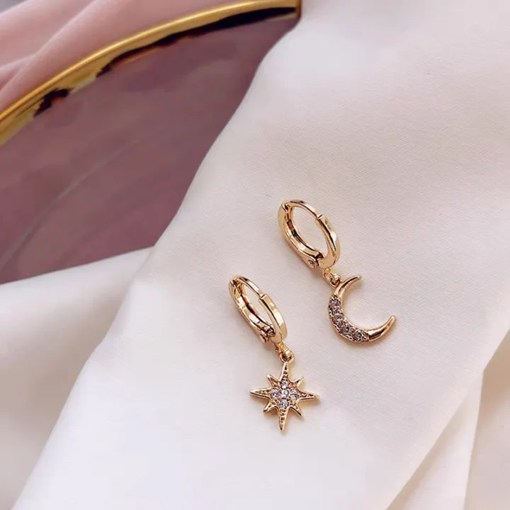 VENTFILLE%20925%20Sterling%20CZ%20Star%20Moon%20Asymmetric%20Hoop%20Earrings%20for%20Women%20Girls%20Gold%20Silver%20Color%20Party%20Jewelry%20s%20-%20Image%203