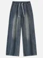 Spring New High Street Men Loose Elastic Waist Baggy Straight Jeans Streetwear Y2K Vintage Fashion Wide-leg Denim Pants. 